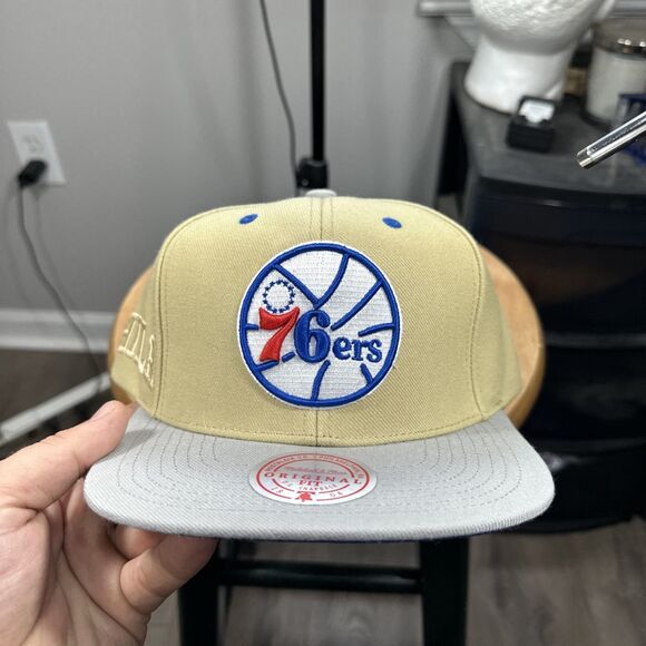 Philadelphia 76ers Mitchell & Ness Khaki Classic Canvas Snapback Hat Cap NEW - Picture 3 of 7